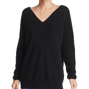 MINNIE ROSE BLACK 100% CASHMERE V NECK SWEATER S